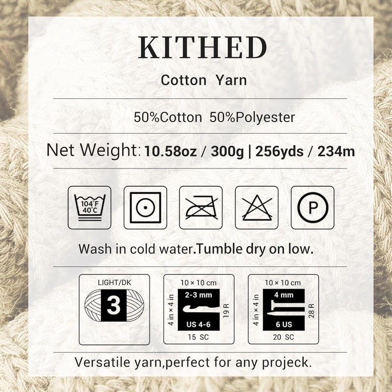 KITHED Cotton Yarn，10.5oz，526yard，3 Pack ，Soft Yarn for Crocheting and Knitting (21 Butter Yellow) - Image 2